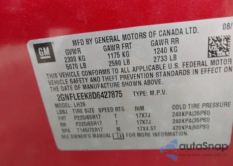 2013 Chevrolet Equinox 1Lt from USA, damaged, VIN 2GNFLEEK8D6427875